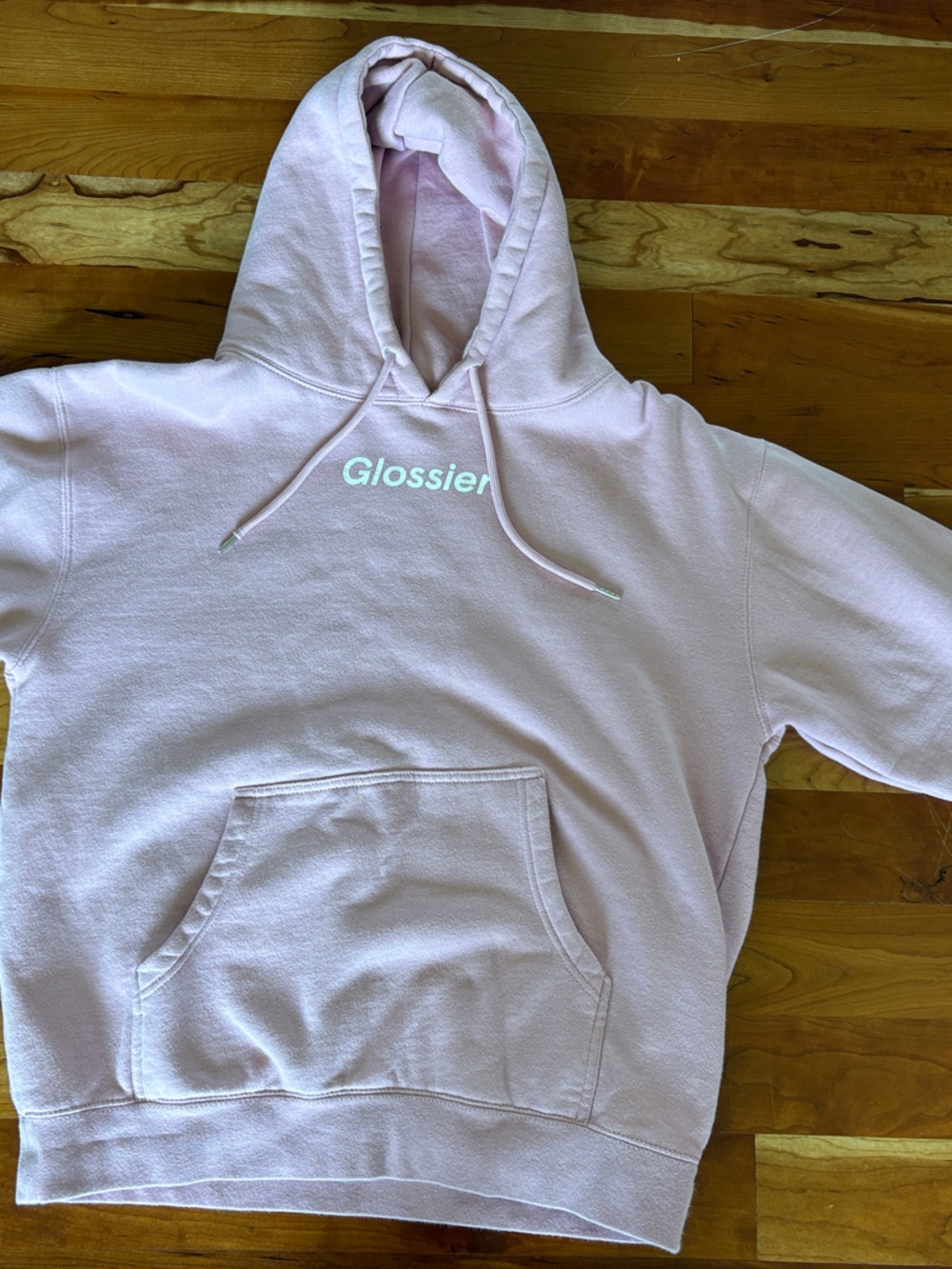 Glossier pastel pink logo hoodie